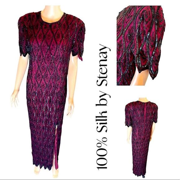 VINTAGE Stenay beaded fully lined 100% Silk Evening Gown - Picture 1 of 11